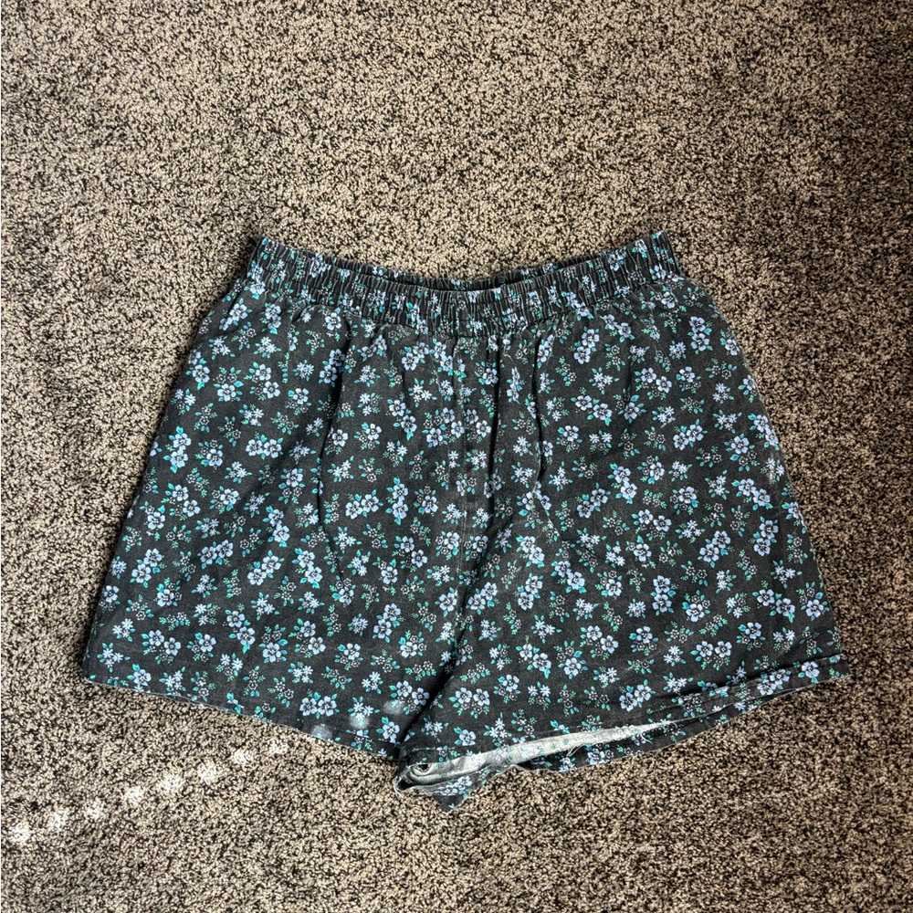 Black and Blue Floral High Waist Shorts
